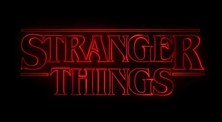 The iconic title screen of the Stranger Things series.